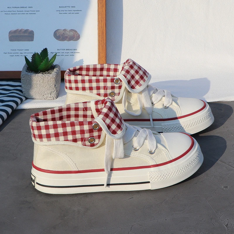 2025夏秋季新款透气百搭高帮帆布鞋女ins潮小众学生休闲运动板鞋