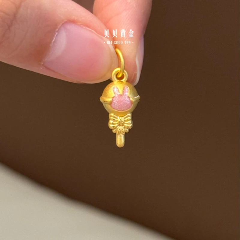 贝贝黄金 足金999 兔兔棒棒糖 珐琅彩 吊坠 103