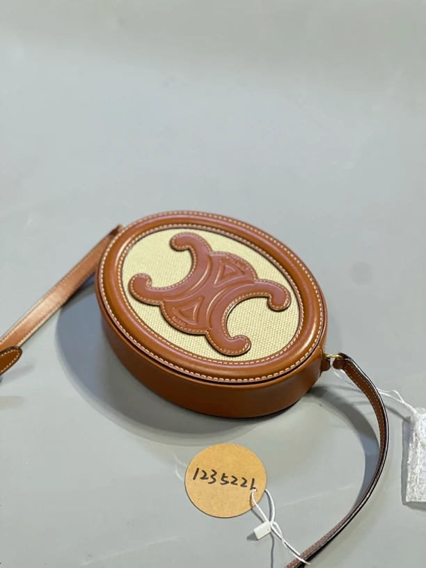 95新 Celine/思琳 夏七中古/亚麻棕凯旋门月饼单肩包/1235221