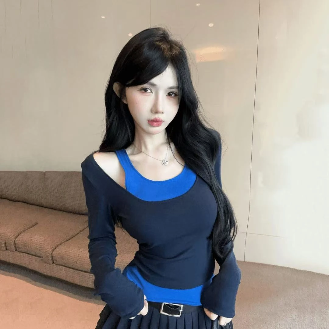 女装秋装套装2025新款爆款撞色设计感背心长袖上衣两件套470269