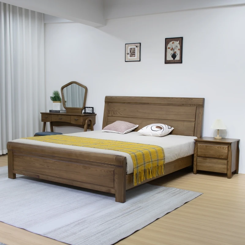 北美白蜡木实木床家用简约1.8米大床主卧室成套高箱储物1.5米床