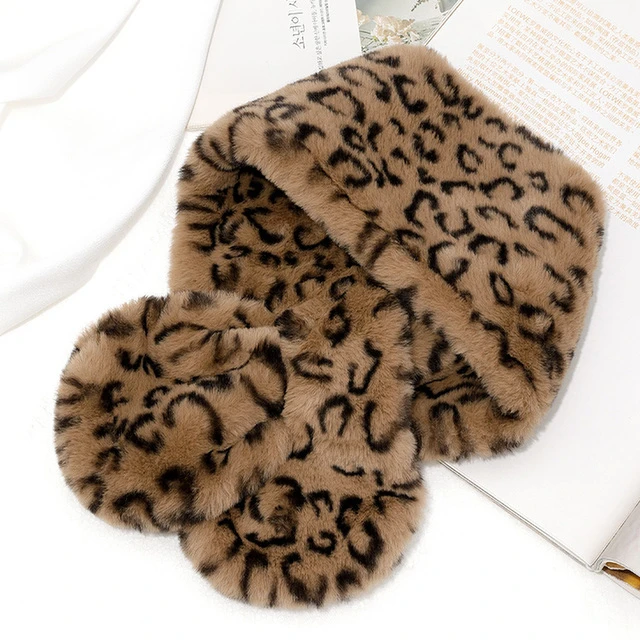 SHINE萱子饰品巴恩风豹纹毛绒围巾小众设计感秋冬保暖围脖