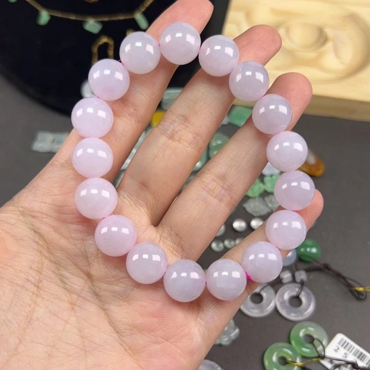 翡翠裸石卡12 粉底珠串