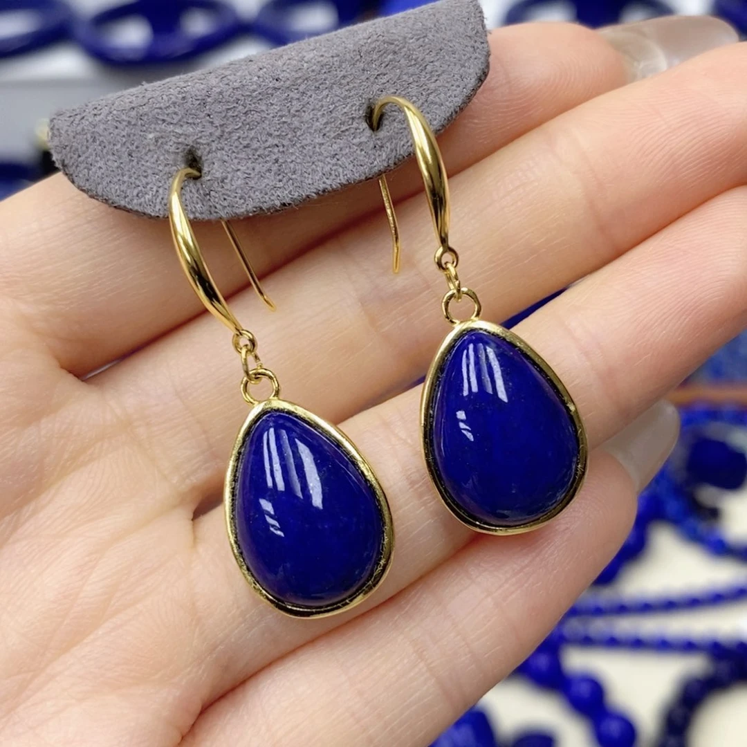 青金石银S925镀金镶嵌耳饰