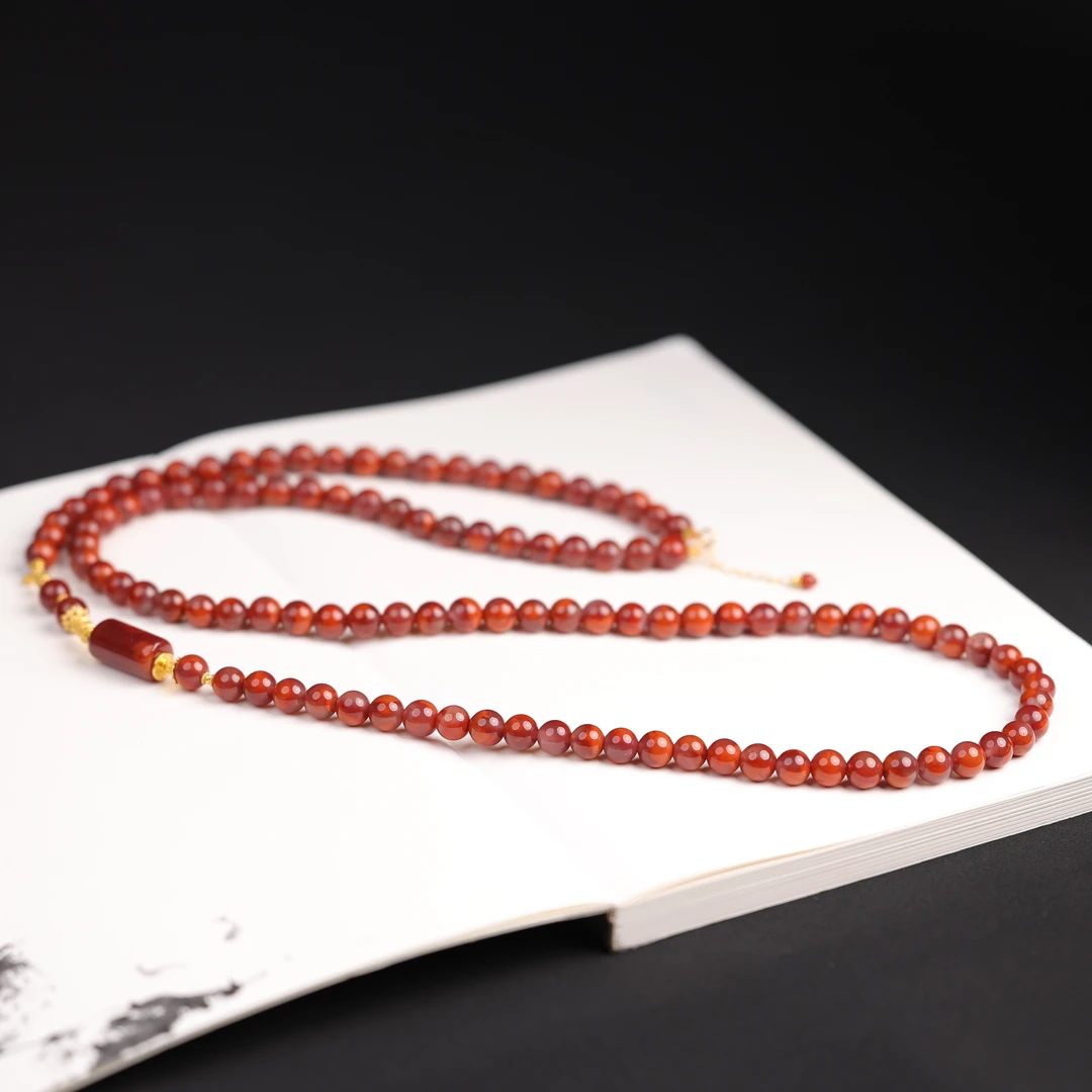 荣光 | 珍藏级精品天然原矿南红玫瑰红火焰纹项链