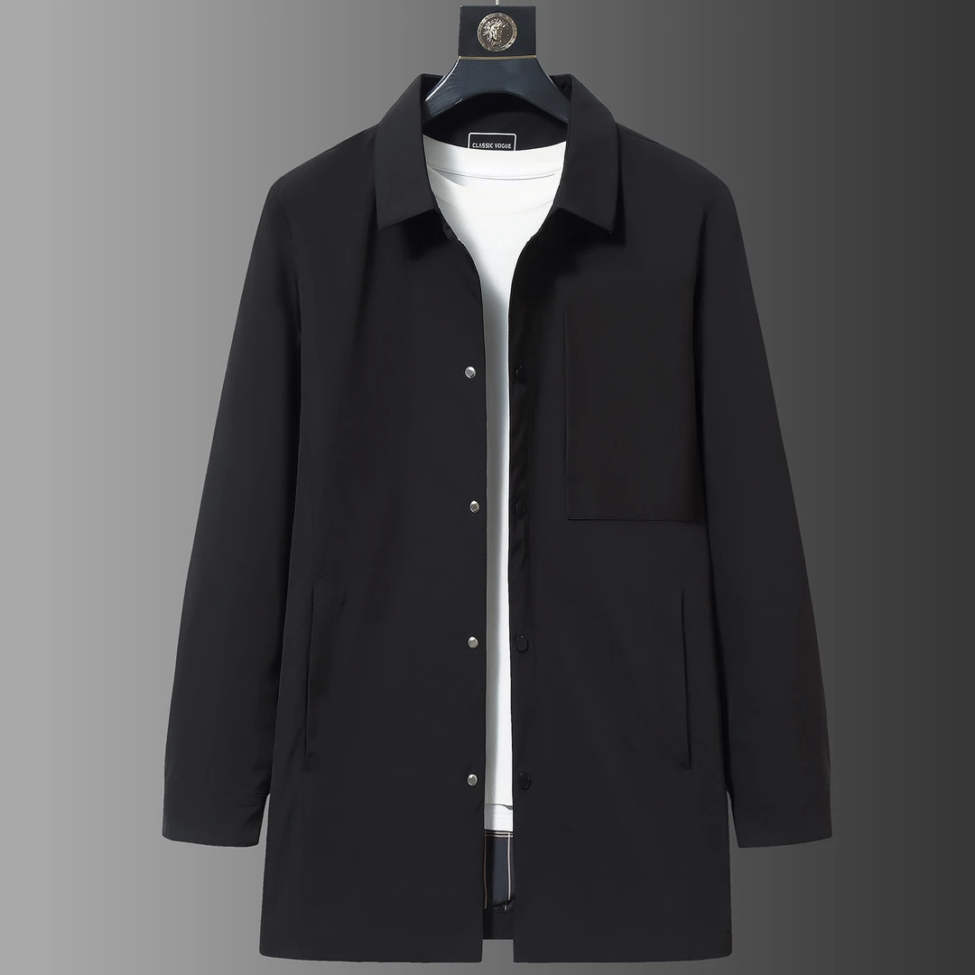 风衣男大码宽松春秋休闲商务翻领外套加肥加大男士中长款夹克