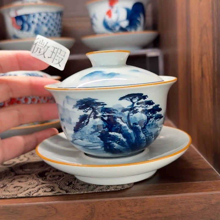 釉下手绘茶具微瑕