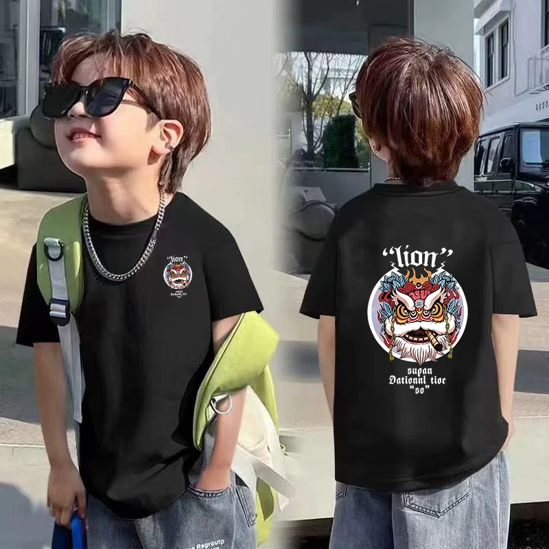 卡通圆领男T恤宽松男童卡通印花短袖童装夏季半袖儿童洋气纯棉