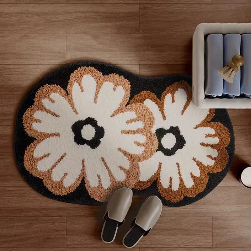 【上新】棕花影50*80浴室卫生间防滑吸水植绒地毯