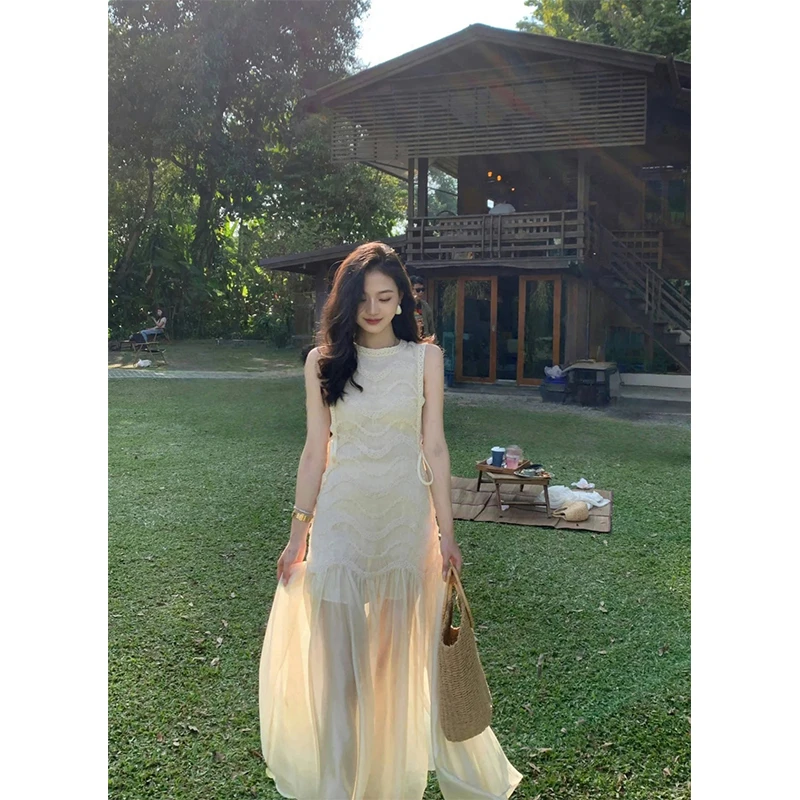 2025春季新款法式御姐风气质无袖背心连衣裙女高级感修身收腰长裙