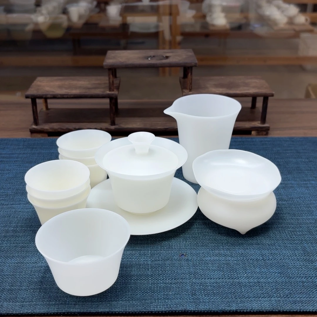 薄胎素烧璞玉冰种玉瓷茶具