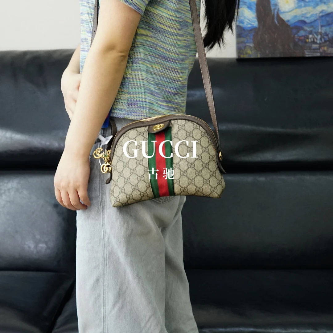 95新 GUCCI/古驰 老花拼皮贝壳斜挎包/F3ZH04127158/7158
