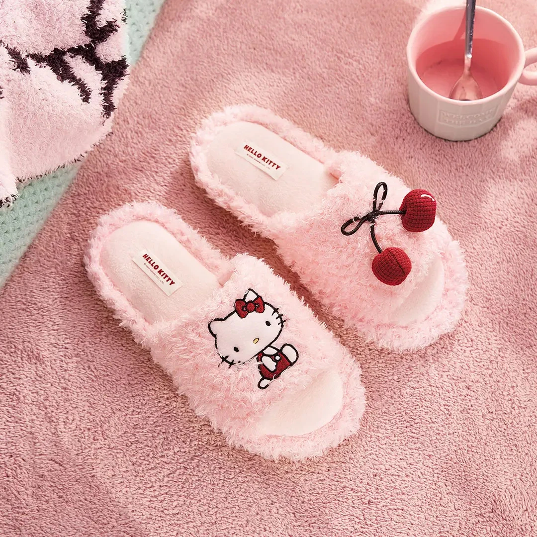 Gukoo/果壳HelloKitty联名秋冬拖鞋女空调房专用毛绒刺绣家居拖鞋