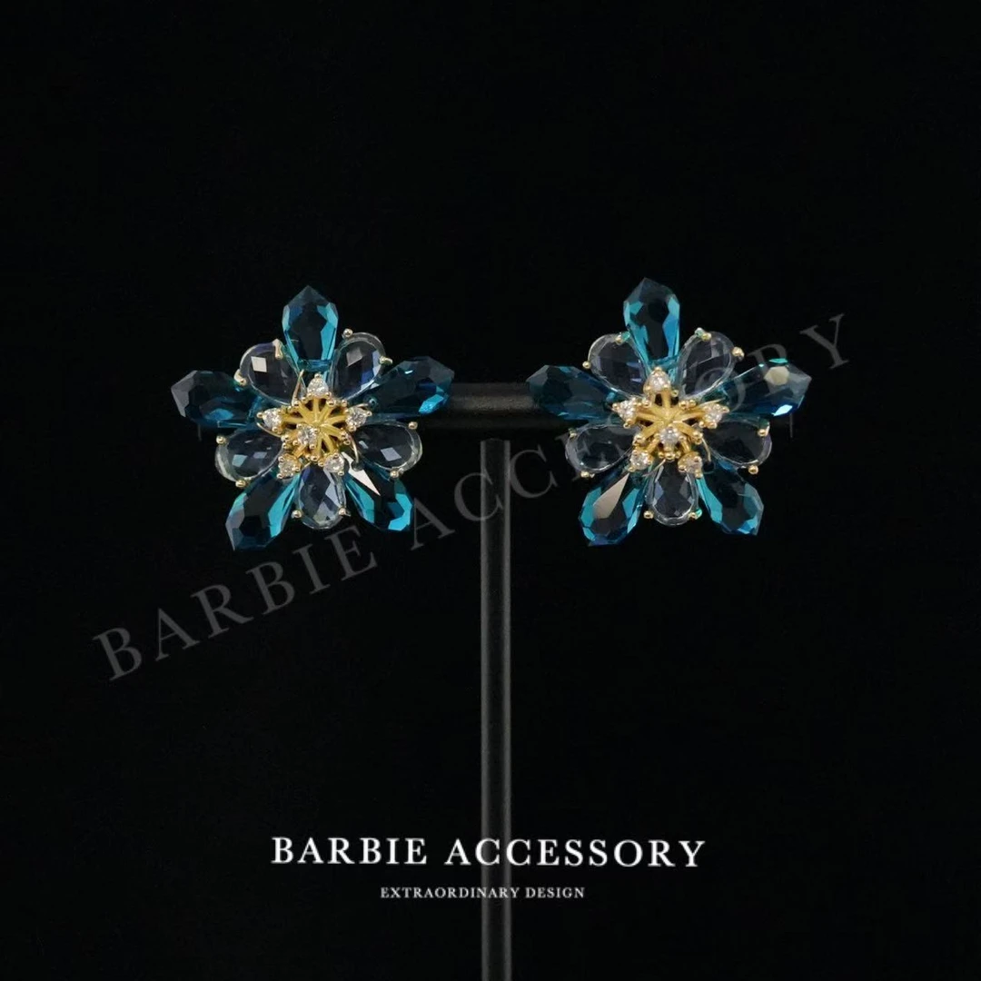 铜合金合成锆石耳饰 【蓝雪迷离】法式既视感设计款高级感绝美耳环