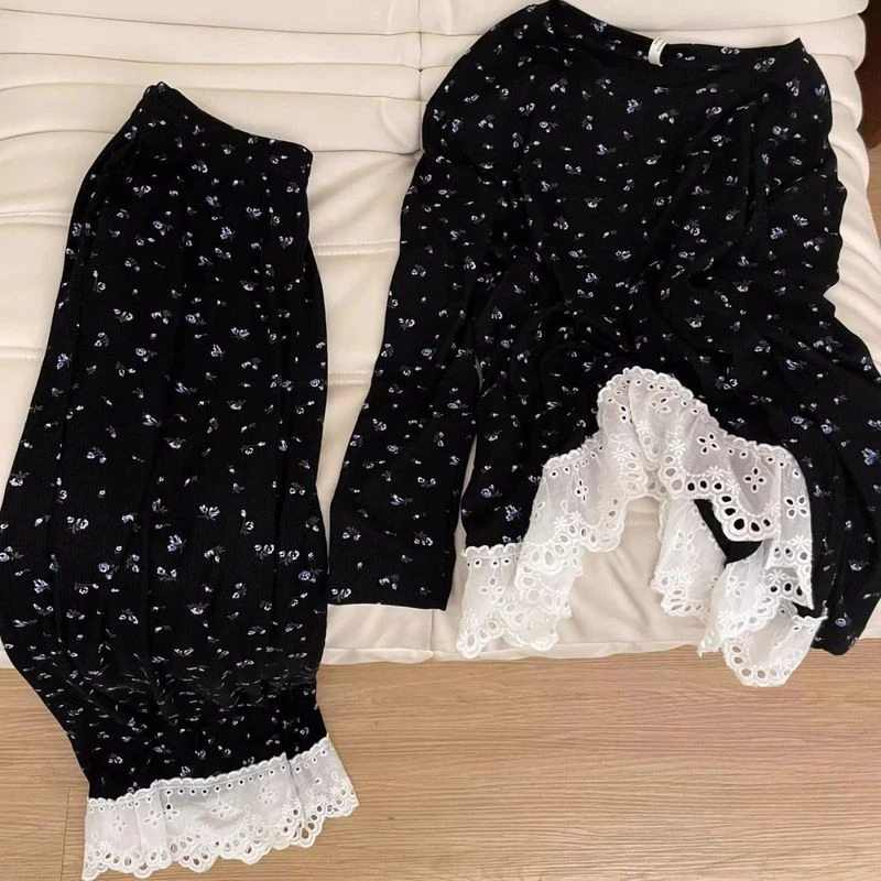 100%纯棉网红新款睡衣女春秋长袖大码可外穿家居服套装夏ins风冬