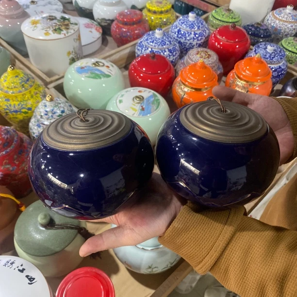 景泰蓝扁罐陶瓷茶叶罐