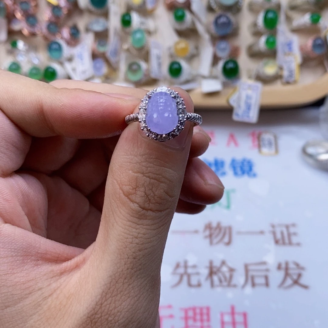 翡翠戒指银S925镶嵌天然缅甸翡翠a货