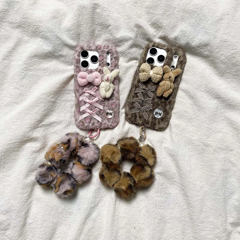 隆隆金适用苹果17手机壳毛绒豹纹小兔iPhone16promax外壳13/14/15