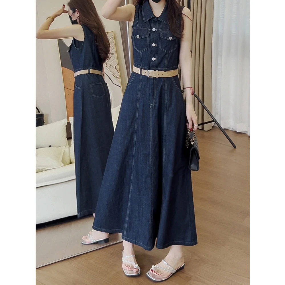 0667夏季新款法式设计感小众牛仔连衣裙女洋气减龄显瘦百搭中长裙
