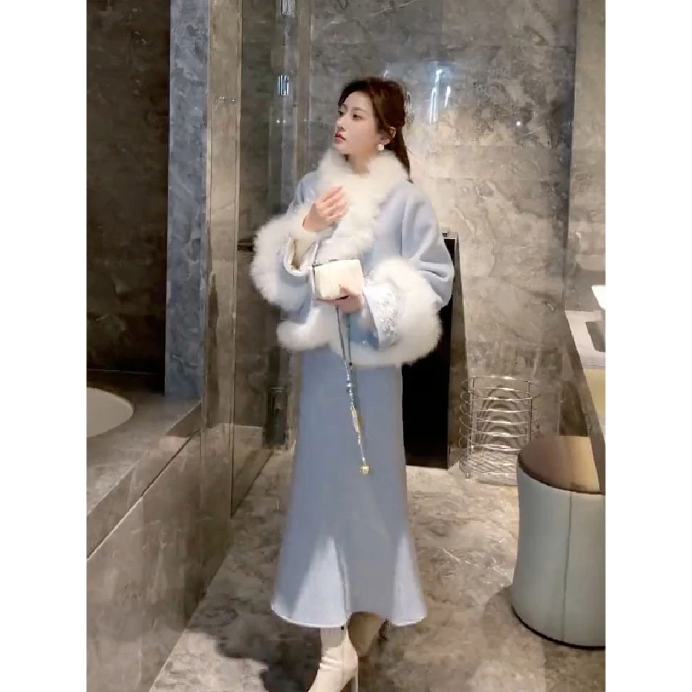 良辰美景兰雪集系列 新中式国风毛毛套装冬季今年流行套装裙