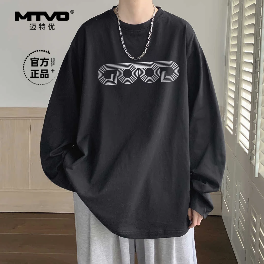 MTVO迈特优春季长袖T恤情侣休闲百搭宽松潮流港风长袖上衣男 0364