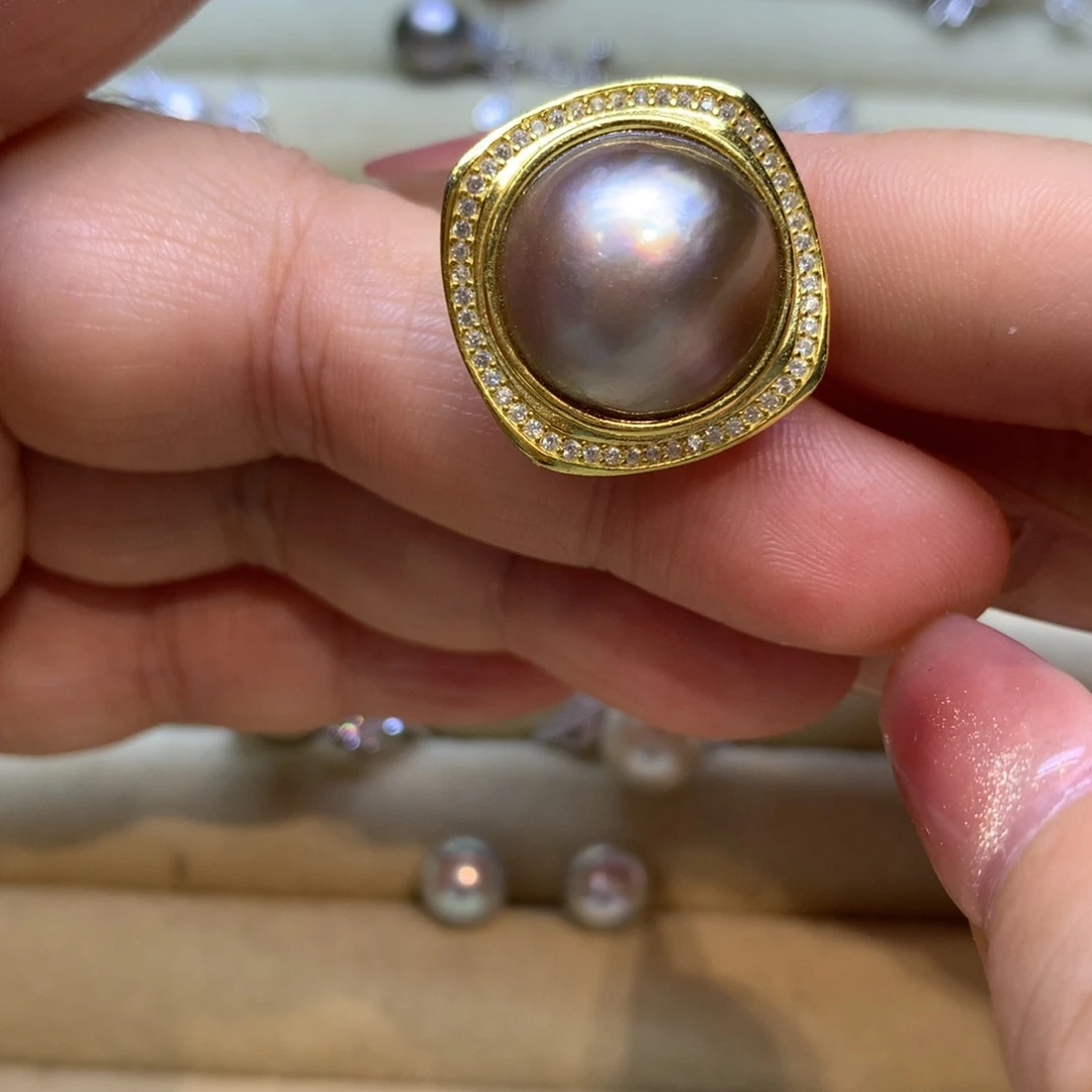 银S925镶嵌戒指拼合珍珠(马贝珠)