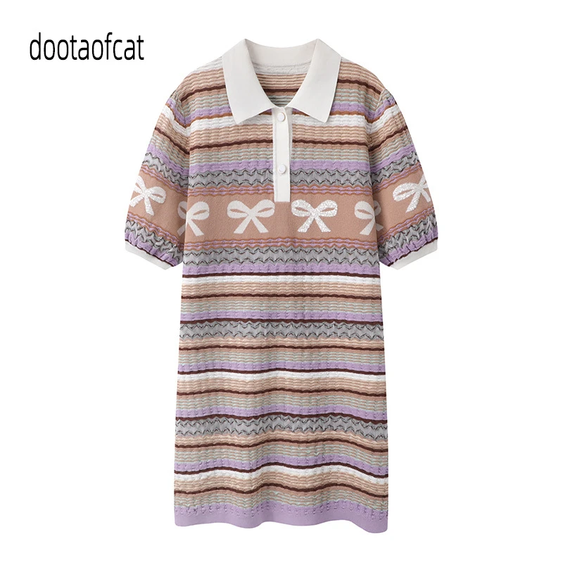 2025夏新款款纷玩多彩撞色亮片刺绣花针织连衣裙子3J2E611