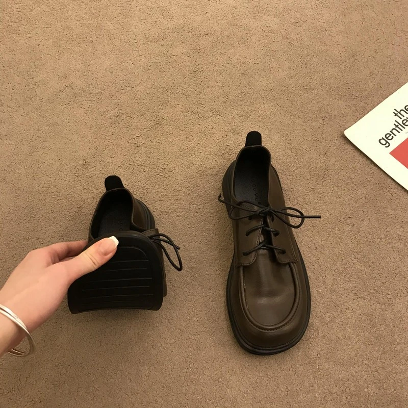 【法国设计师】英伦风复古厚底乐福鞋女2025春秋新款系带百搭小皮