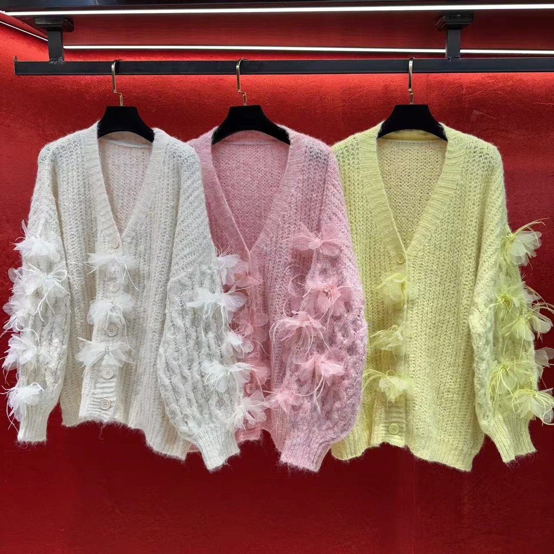 DanDancollectionstore【碟花仙子】蝴蝶拼接秋冬大码针织开衫426
