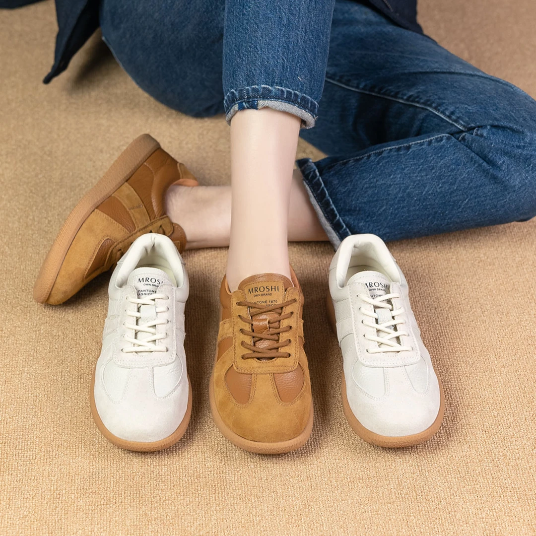 2025早春款头层牛皮软底复古阿甘休闲鞋平底百搭韩版女单鞋 5862