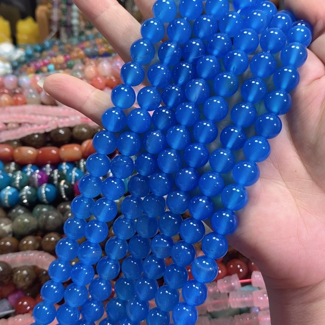 玛瑙/玉髓未镶嵌珠宝半成品克莱因蓝玛瑙一条卡10mm