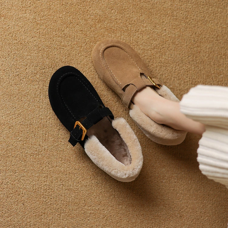 3.5cm 法式复古百搭舒适保暖单鞋冬季通勤休闲简约时尚加绒勃肯鞋