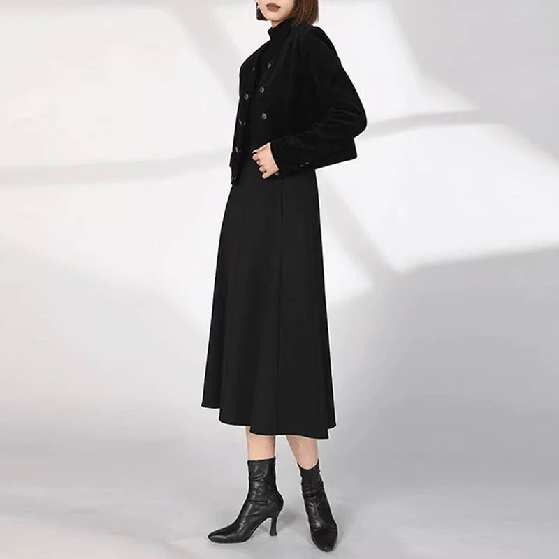 101-200法式赫本裙半身裙显瘦休闲高腰A字春夏女士面试过膝裙