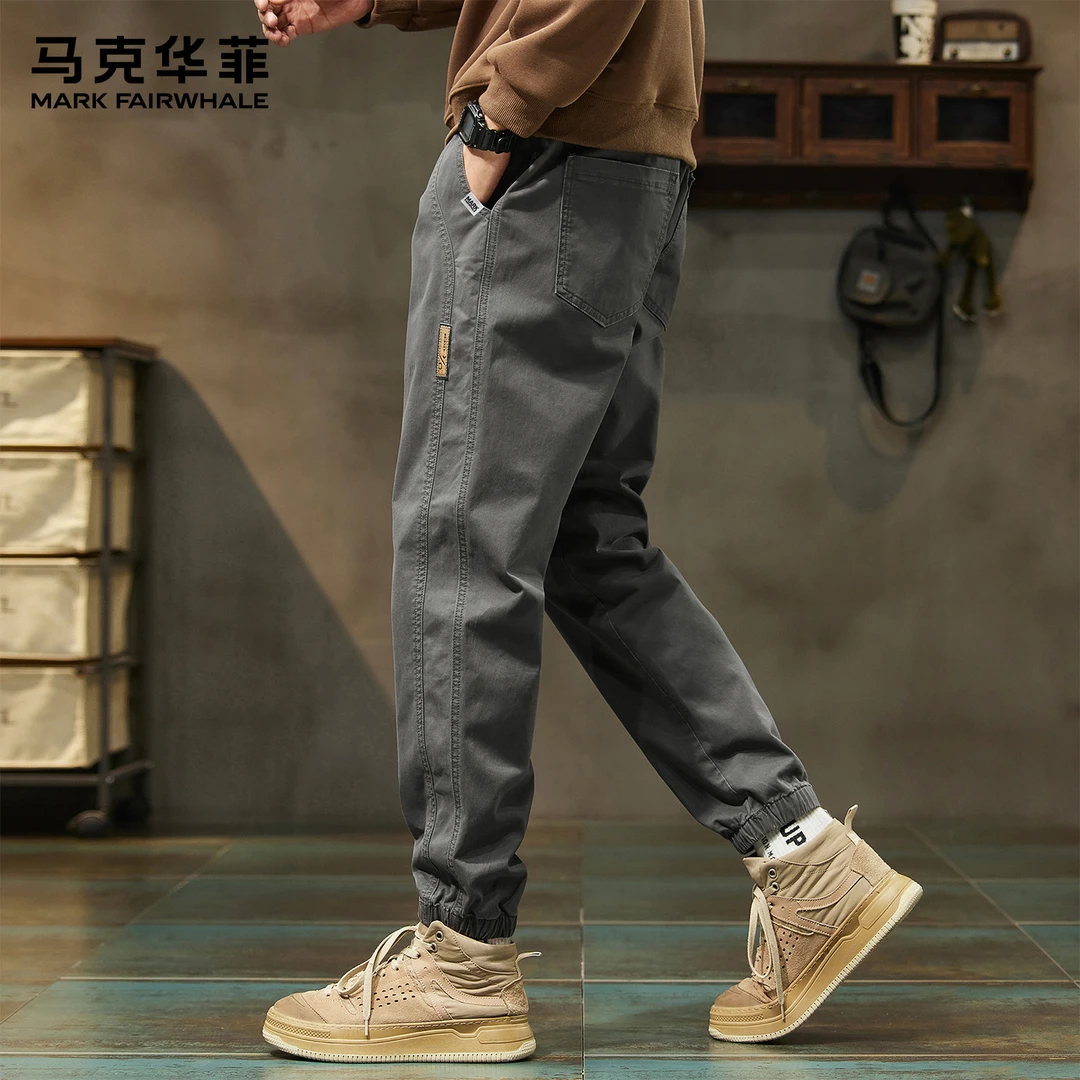 马克华菲2025新款束脚休闲裤男士秋冬季加绒加厚宽松运动哈伦裤子