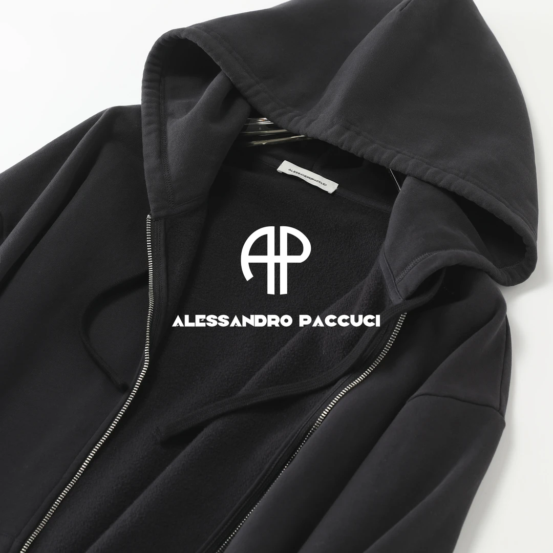 AP洛哥53188WT纯棉连帽宽松落肩斑驳感印花复古时尚休闲拉链外套