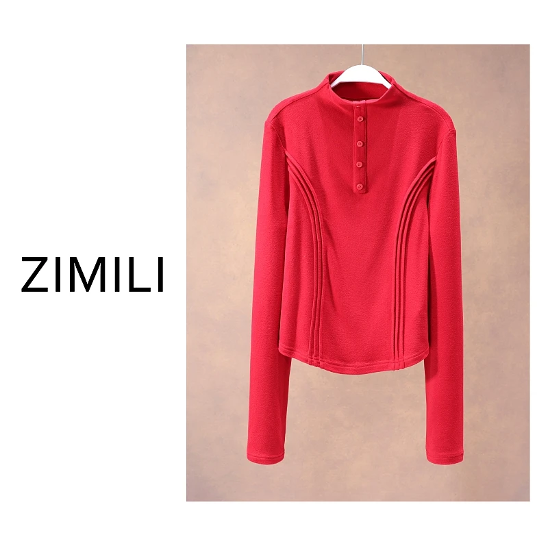 【亮哥欧货女装】冬季高领加绒德绒《朱樱》高弹显瘦打底上衣260131