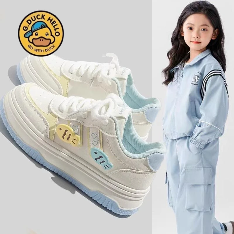 小黄鸭女童运动鞋2025新款春秋季可爱板鞋中大童透气小白鞋小学生