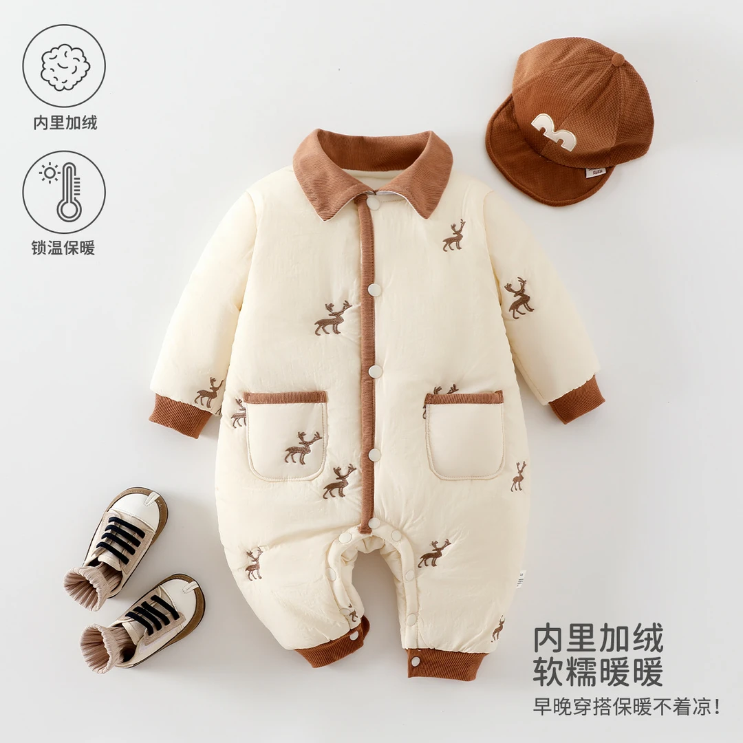 婴儿连体衣秋冬季宝宝衣服夹棉保暖棉服加厚外出爬爬服安阳婴童装