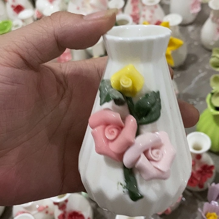 瓷片纯手工陶瓷花摆件瑕