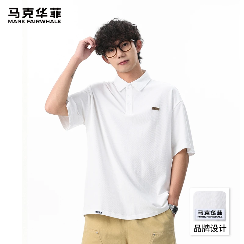 马克华菲白色高级感短袖POLO衫男夏季薄款休闲宽松透气翻领T恤衫