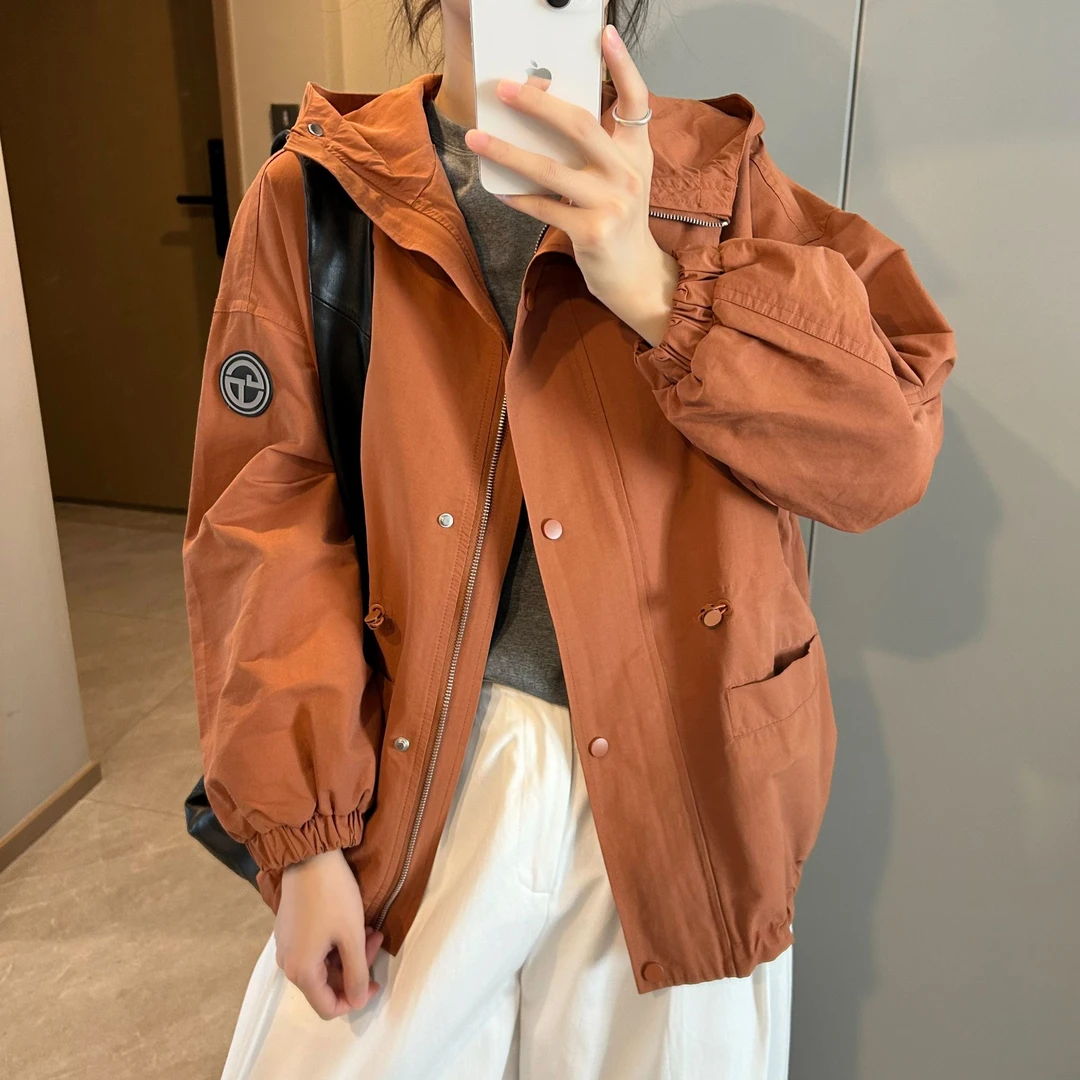 「焦糖色 加厚棉服」高级感连帽冲锋衣 秋冬韩版宽松户外夹克S036