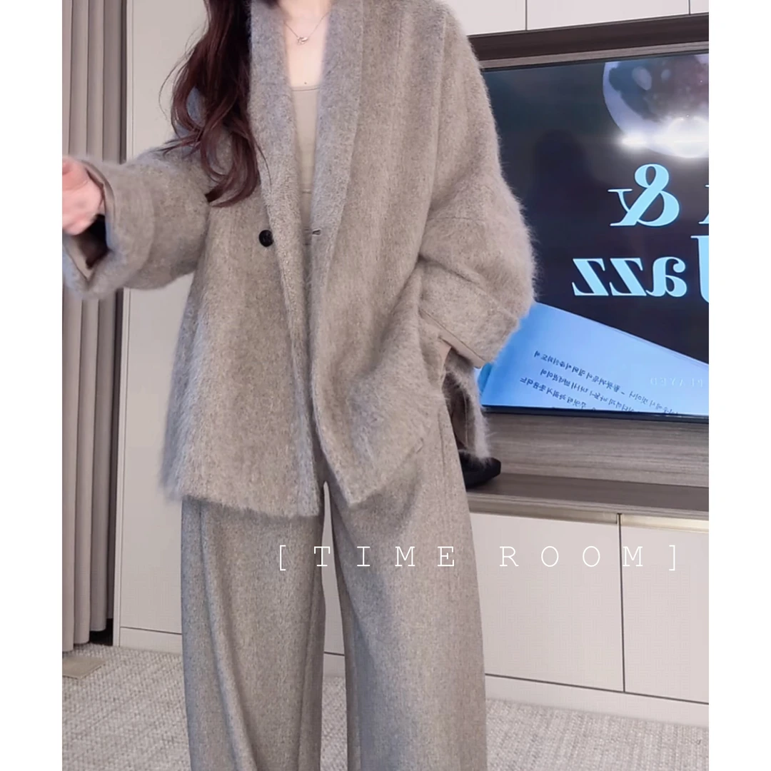 TIME ROOM 【慵懒随性】2025冬季新款羊绒羊毛浴袍大衣