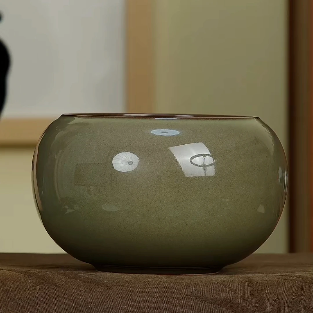 抹茶巧克力建水周贝龙泉青瓷黑胎水培花钵绿植容器桌面小花器