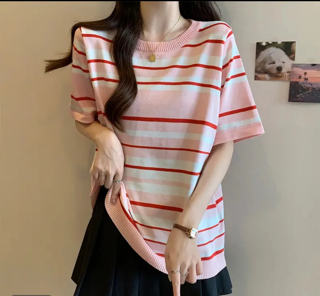 【老刘福利】170女士条纹宽松针织短袖