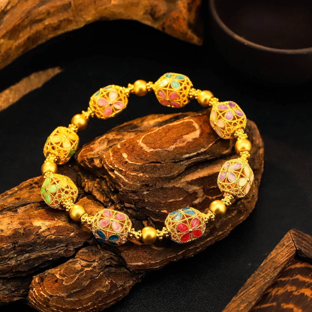 【敏敏专享】足金999投资金 多彩花丝方糖黄金手串 HJS1046