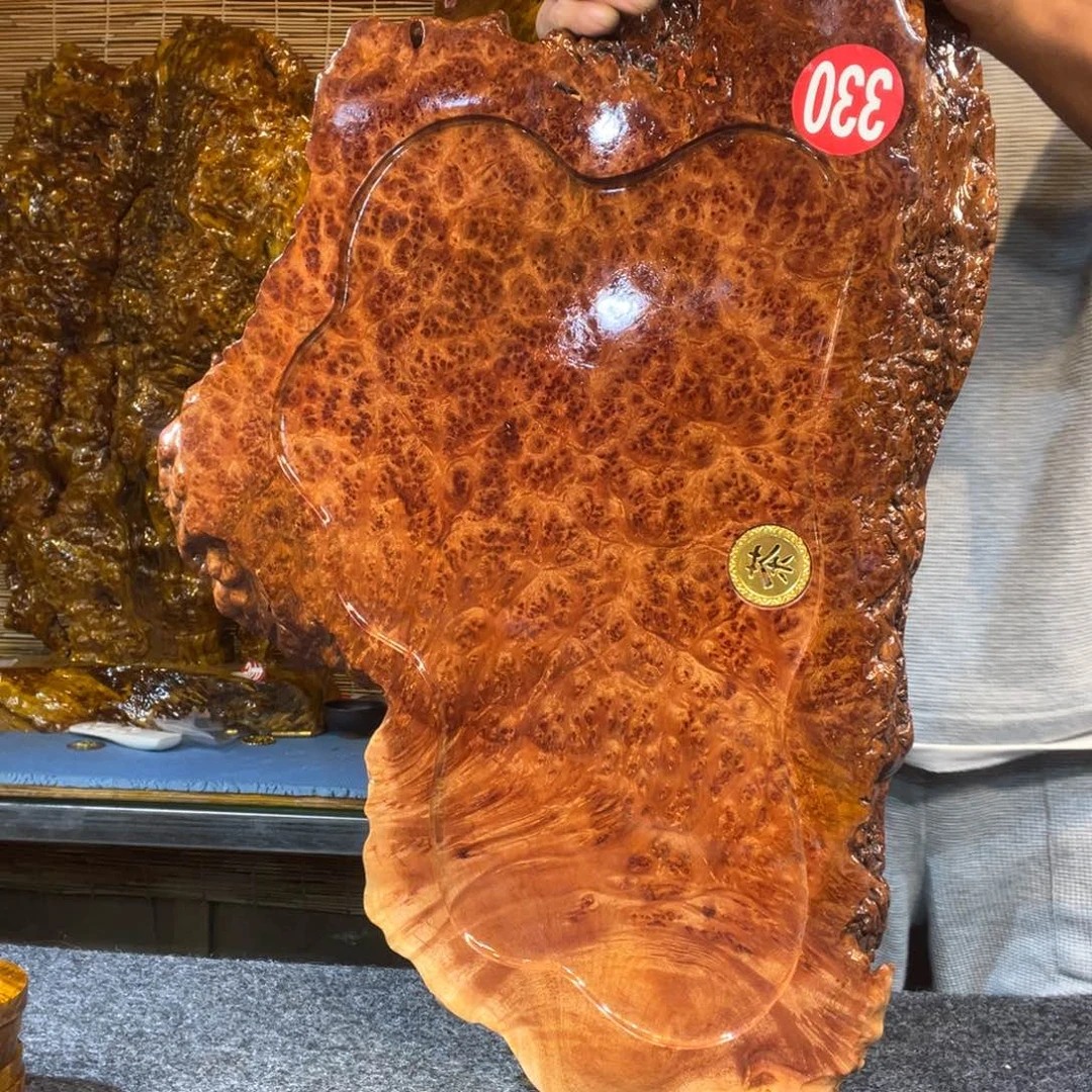 缅甸红金樟根雕实木茶盘