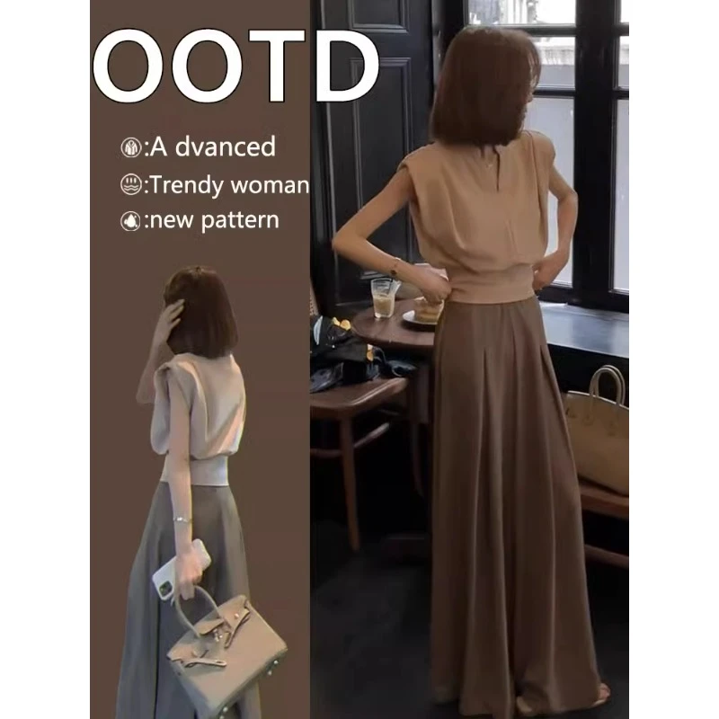 欧洲站2025年夏季新款干练气质女装套装高级感御姐风阔腿裤两件套