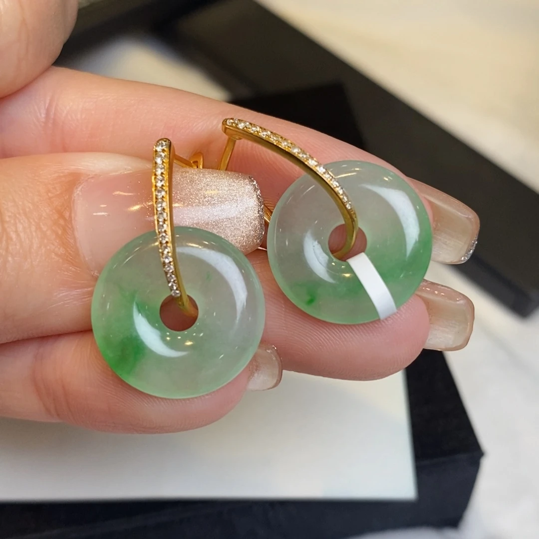 翡翠耳饰18K金镶嵌甜甜圈