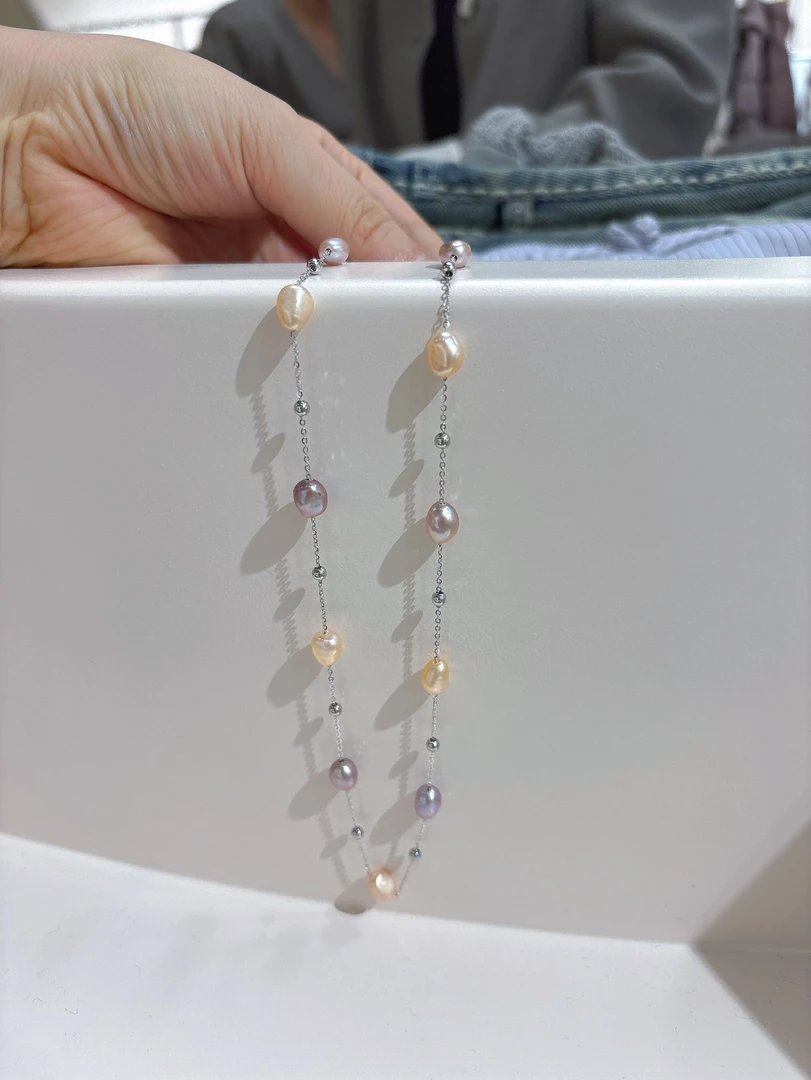 【糖果】强光紫色淡水珍珠925银满天星项链