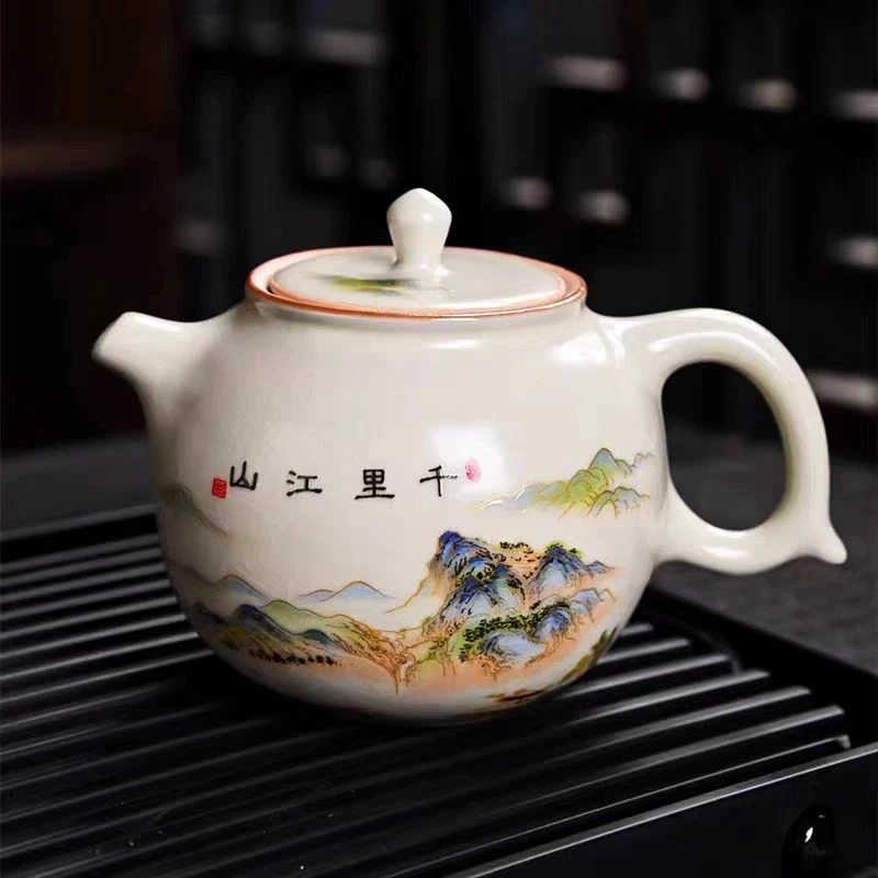 千里江山茶壶泡茶壶汝瓷喝茶器具手工复古家用陶瓷汝窑中式